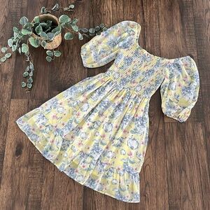 Blue B Collection Smocked Puff Sleeve Dress in Yellow